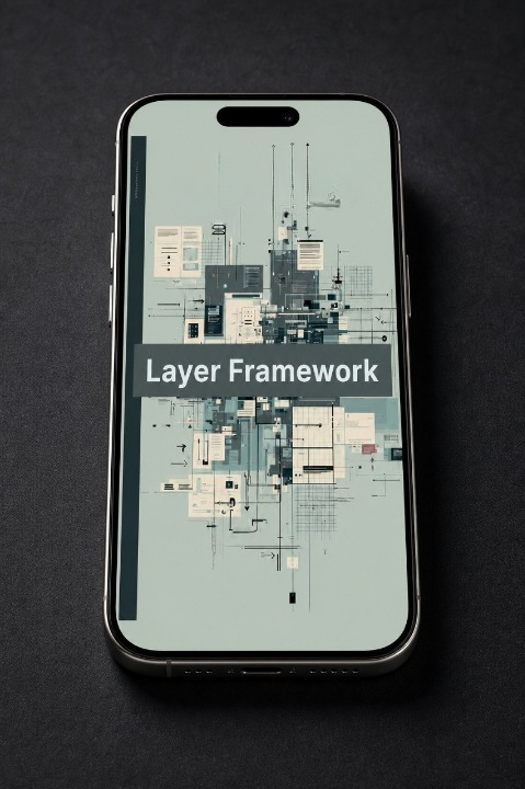 Phone displaying 'Layer Framework' on a dark background