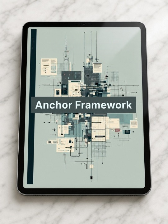 Tablet displaying 'Anchor Framework' on a white marble surface
