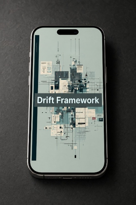 Phone displaying 'Drift Framework' on a dark background