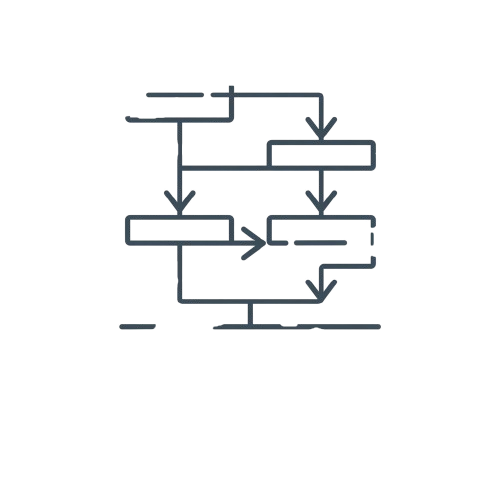 Flowchart icon with arrows and boxes on a white background