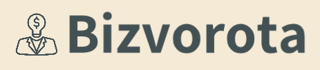 Logo of Bizvorota with a stylized figure and light bulb on a beige background