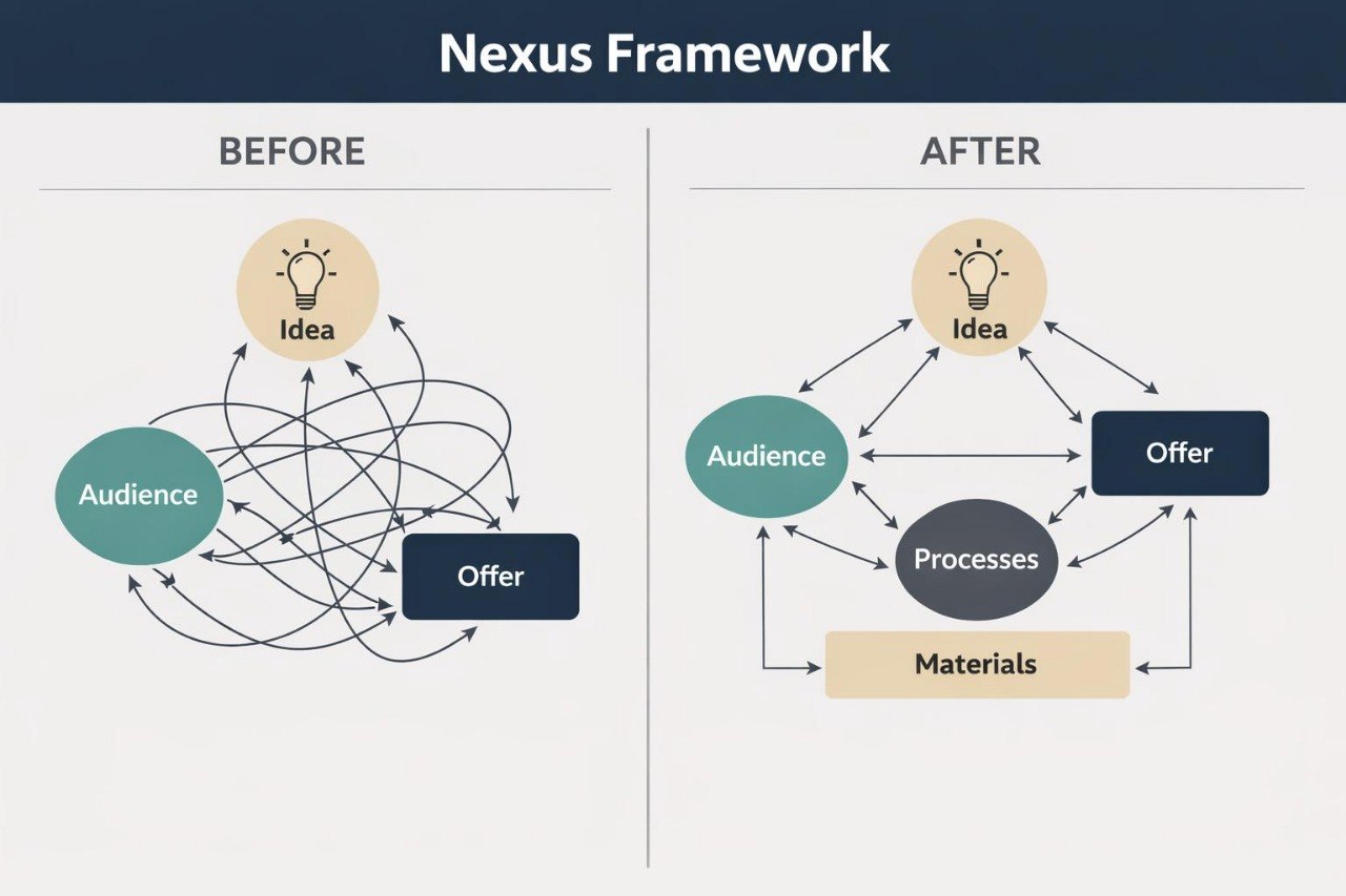 Comparison of Nexus Framework before and after diagram showing changes in components.
